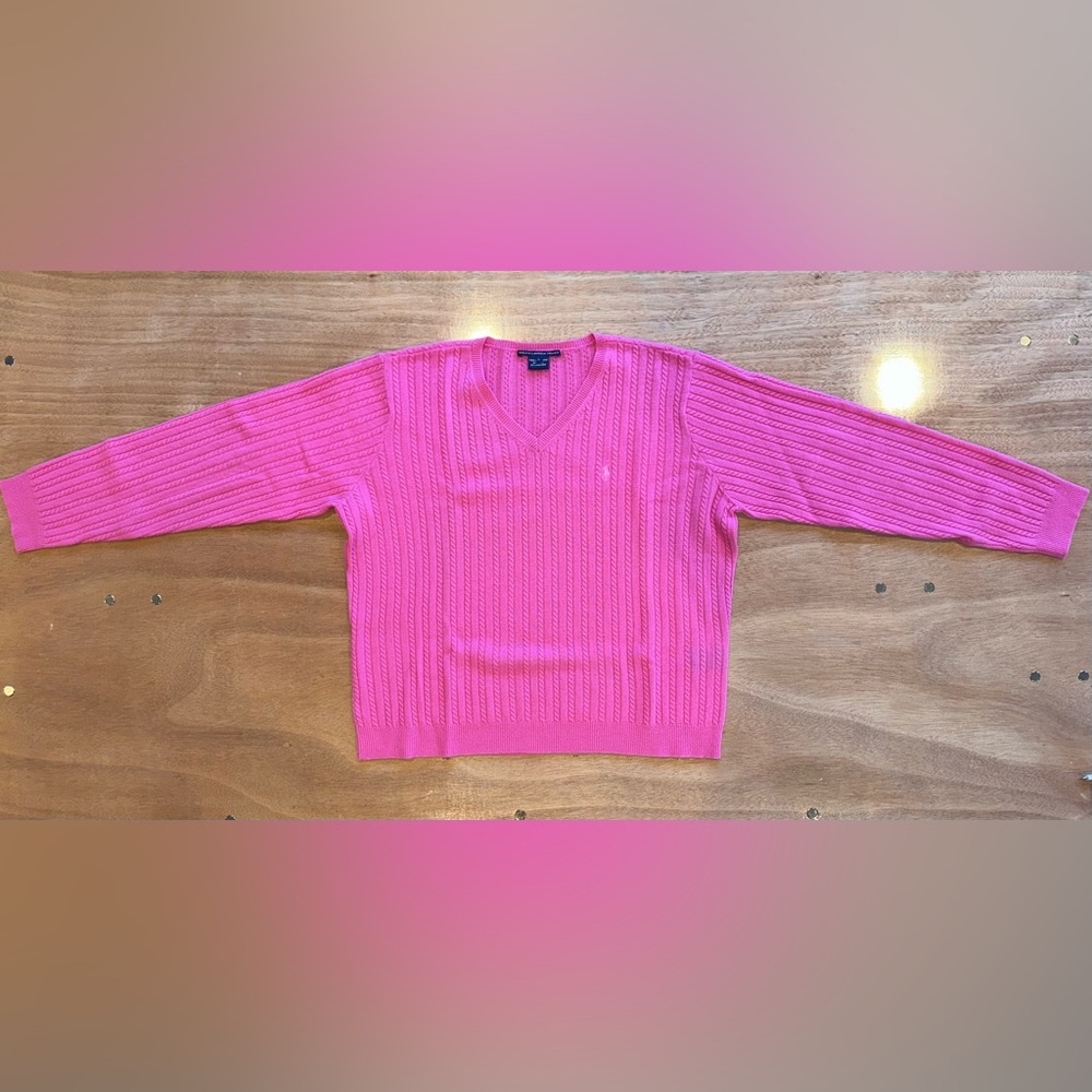 Ralph Lauren Women's Pink Wool/Cashmere V-Neck Sweater - Size L